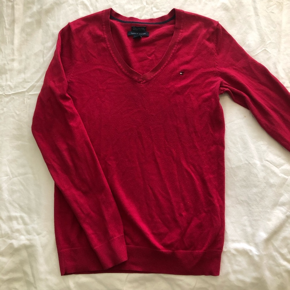 Tommy Hilfiger red v neck long sleeve